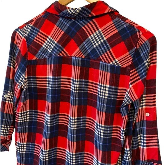 REBEL SUGAR Red&Blue Plaid Lightweight Button Up Collared Casual Top S - Picture 4 of 8